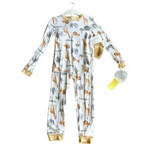 NEW Milkberry 3 Piece Bamboo PJs Pajamas & Grip Socks, Safari Animals - Size 5T